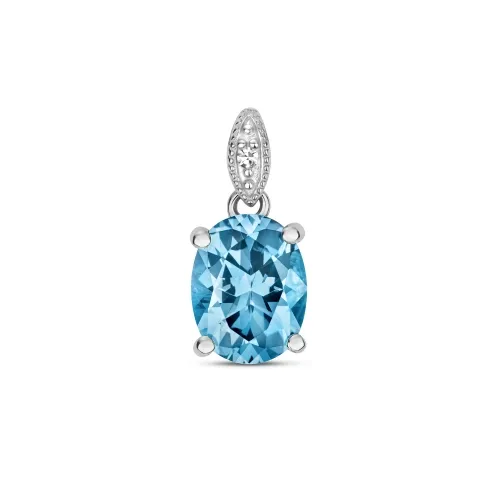 Diamond & Oval Swiss Blue Topaz Pendant 2.20ct  Pendant 9ct White Gold